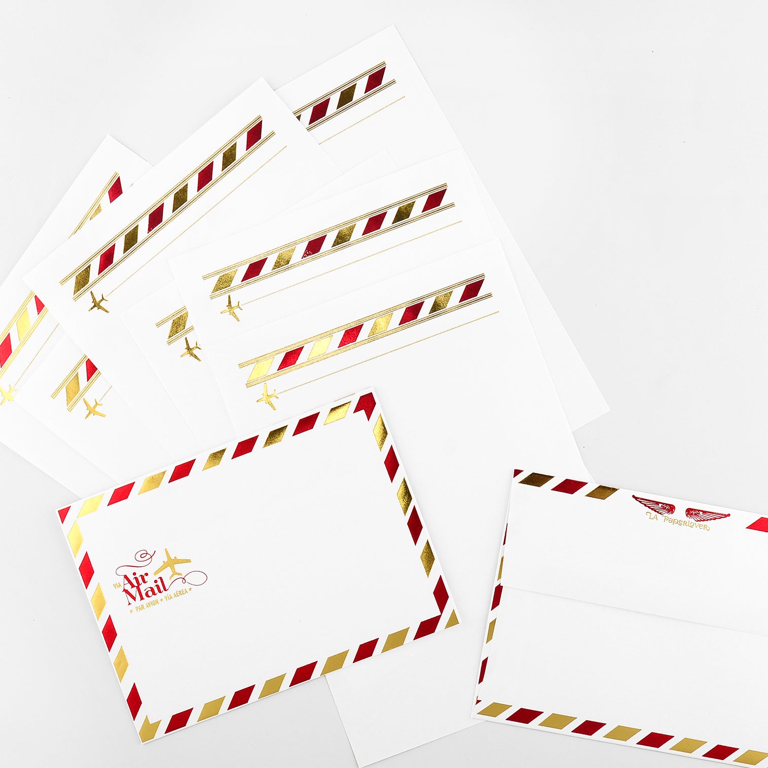 LA Paper Lover Airmail Red and Metallic Gold on Ivory 
