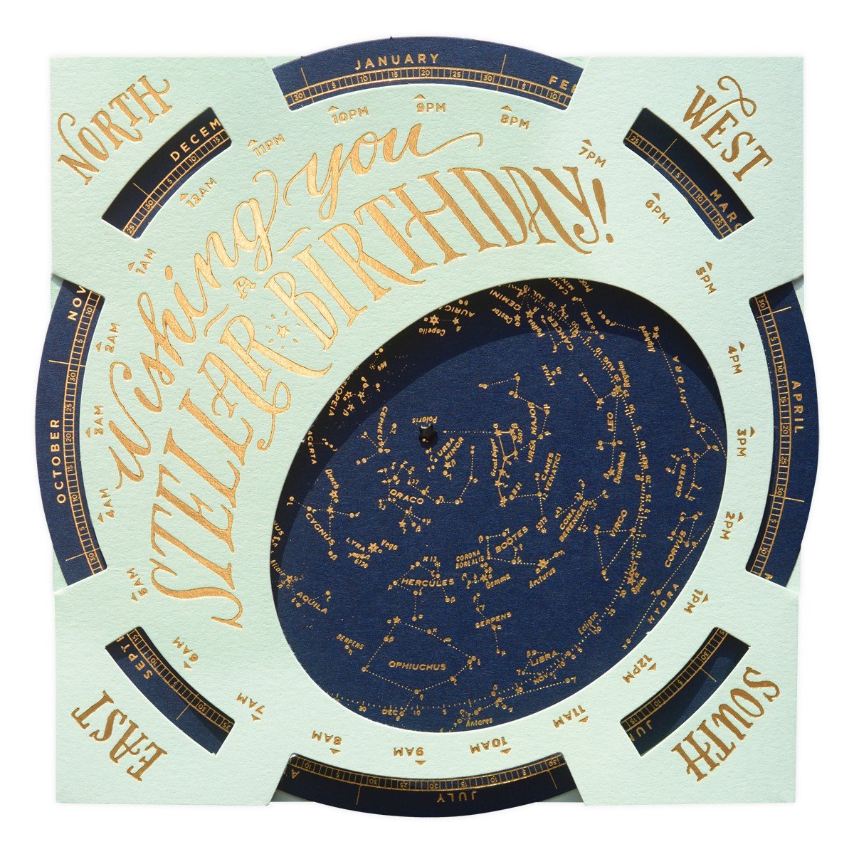 Ladyfingers Letterpress Handmade Birthday Planisphere Greeting Card 