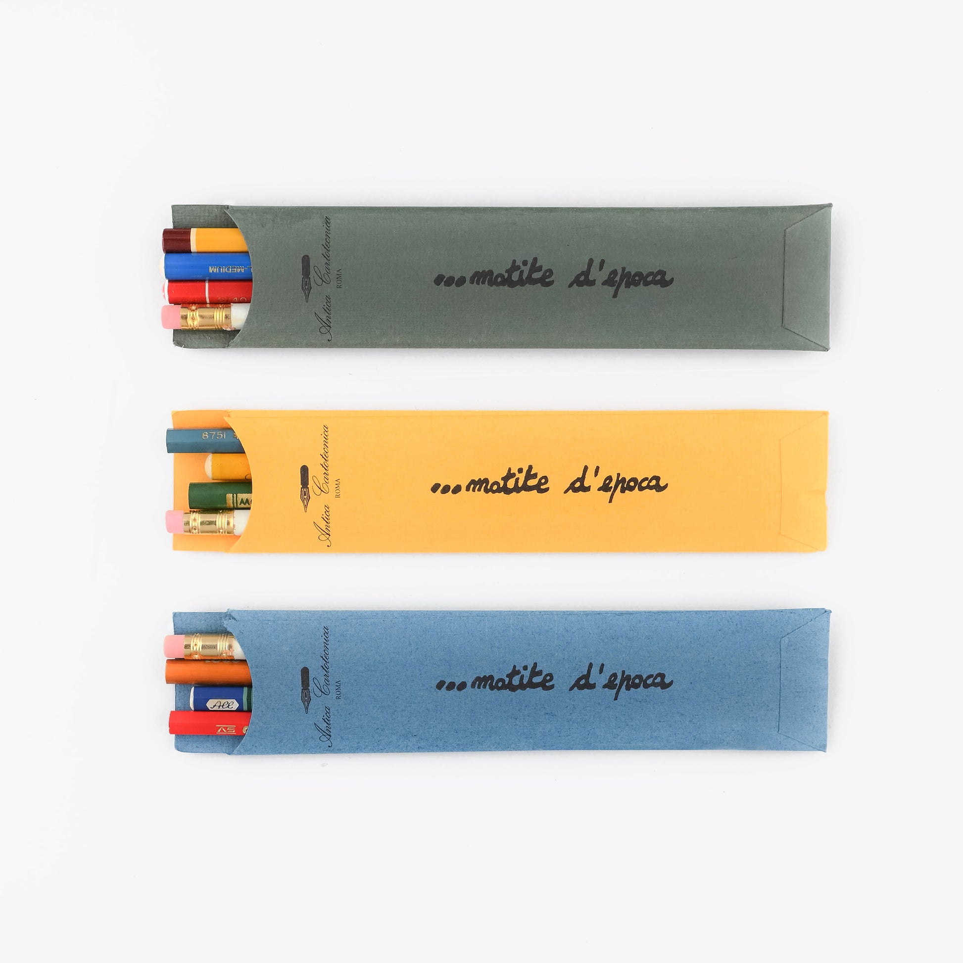 Antica Cartotecnica Matite d' Epoca Vintage Pencils In Pocket Set Of Four 