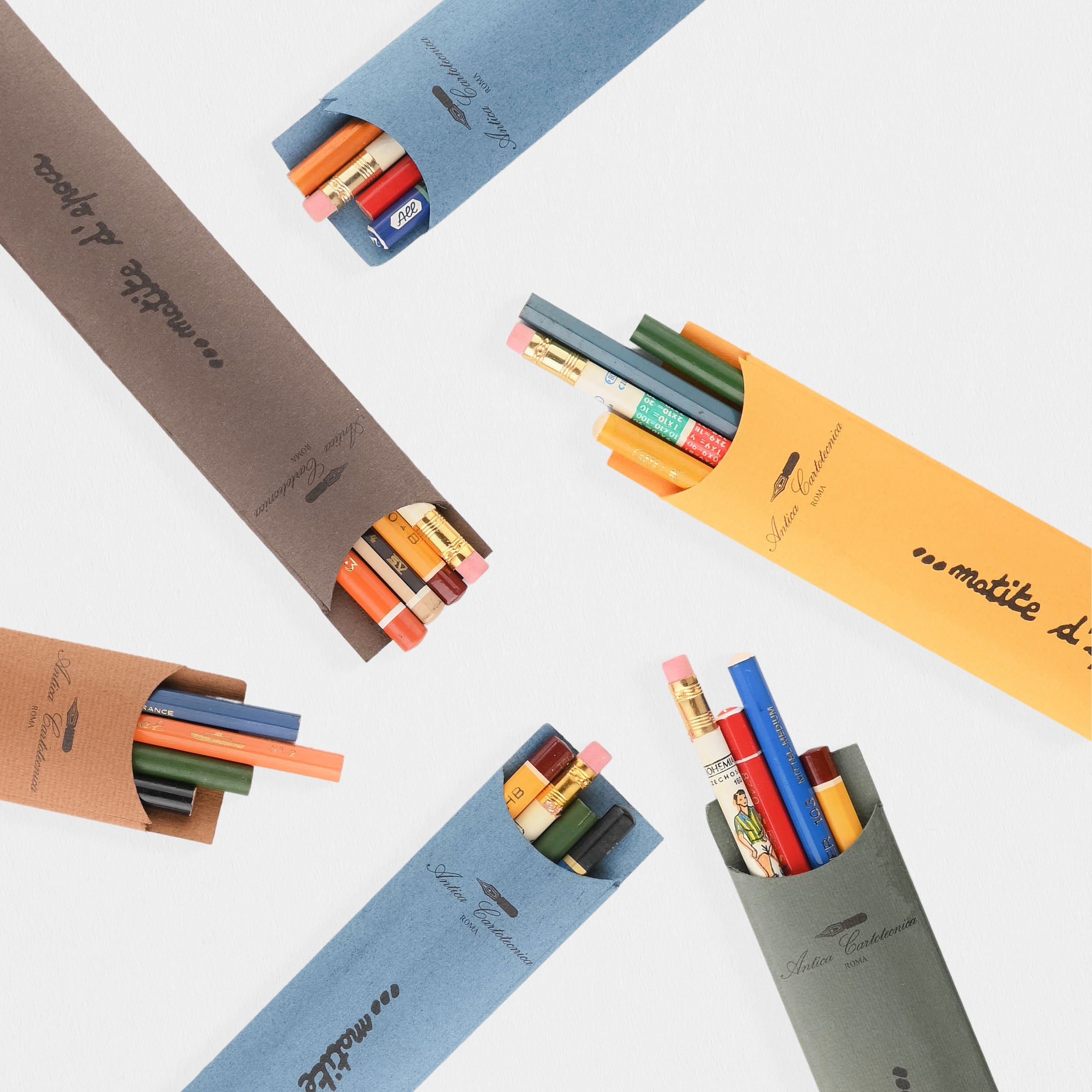 Antica Cartotecnica Matite d' Epoca Vintage Pencils In Pocket Set Of Four 