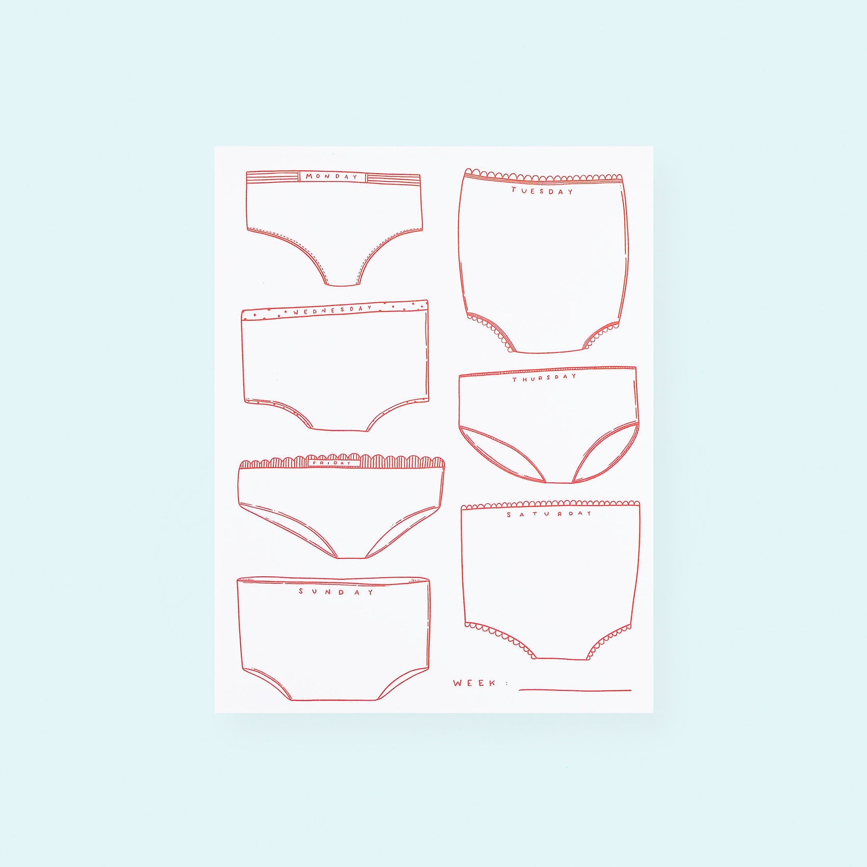 Days of the Week Underwear - Flat-Printed Notepad — M.C. Pressure