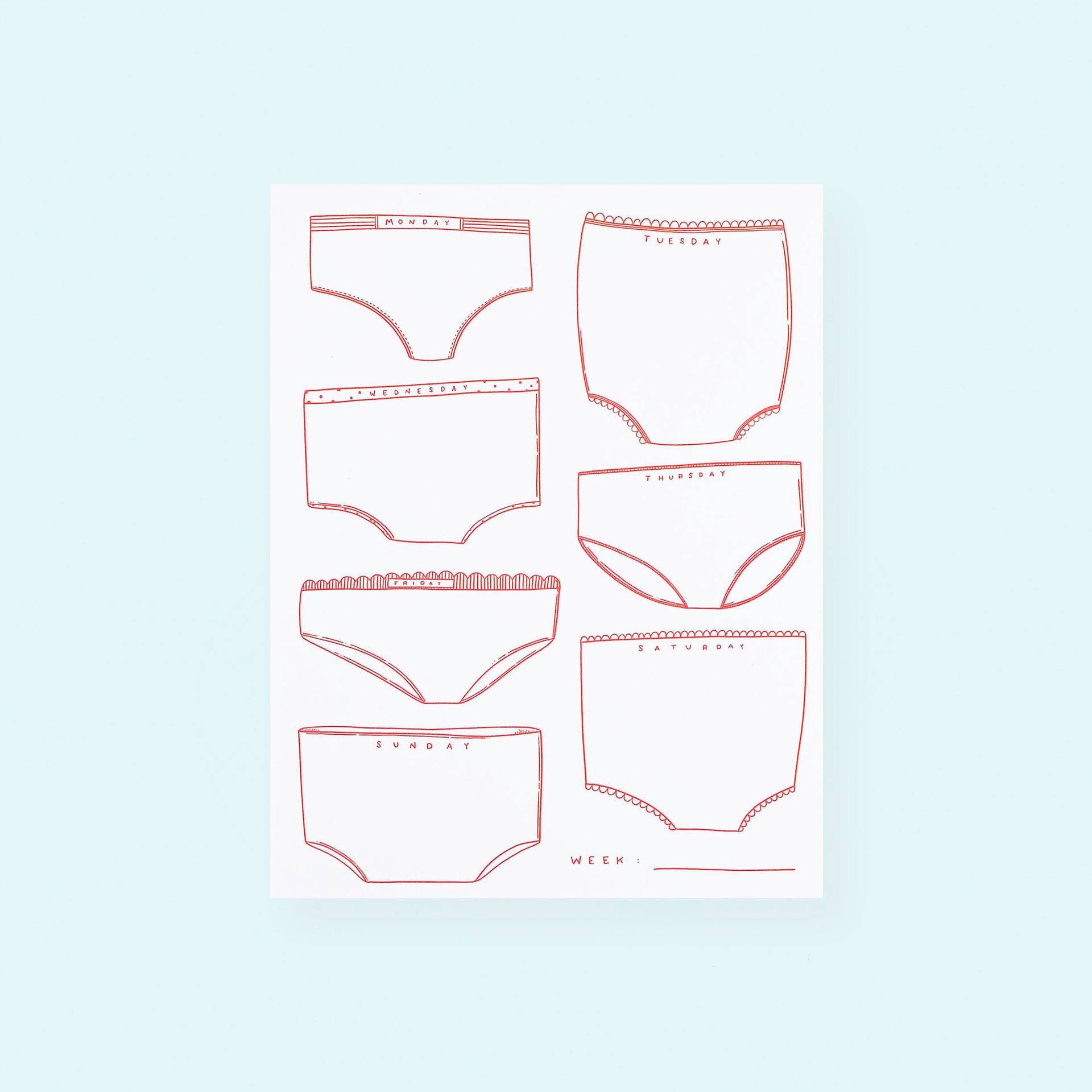 M.C. Pressure Days of the Week Undies Notepad 