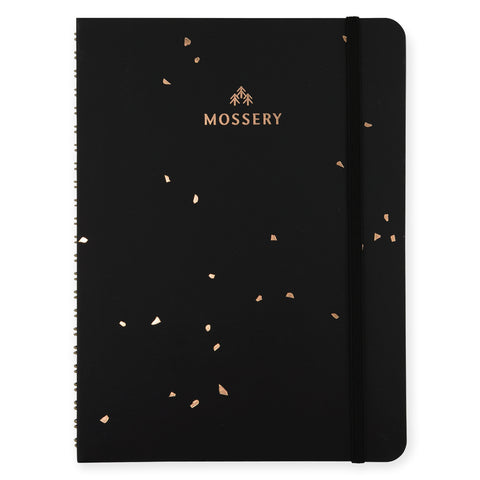 Mossery Wirebound Notebook Black Gold Speckle Ruled 