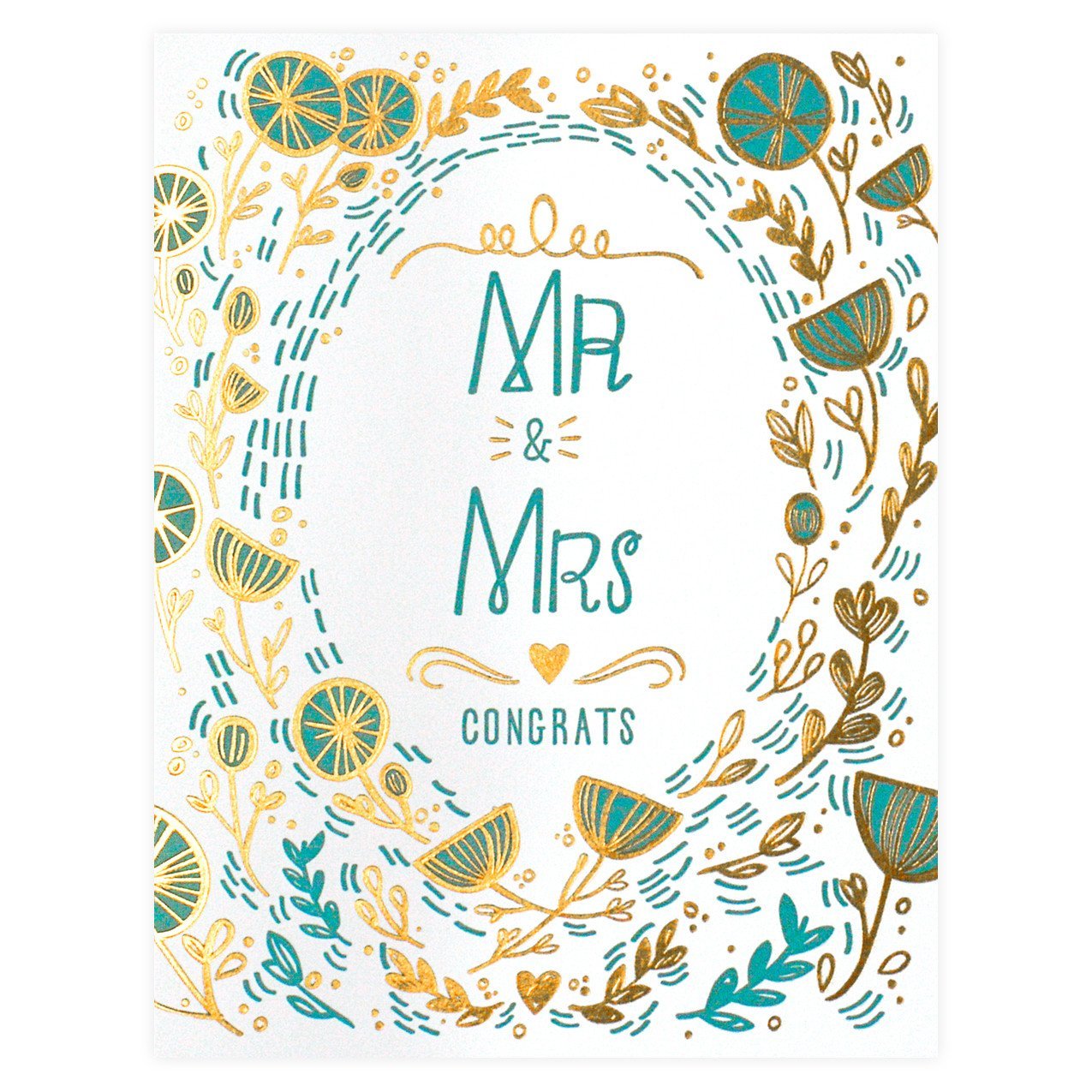 Paper Parasol Press Mr & Mrs Gold Floral Wedding Card 
