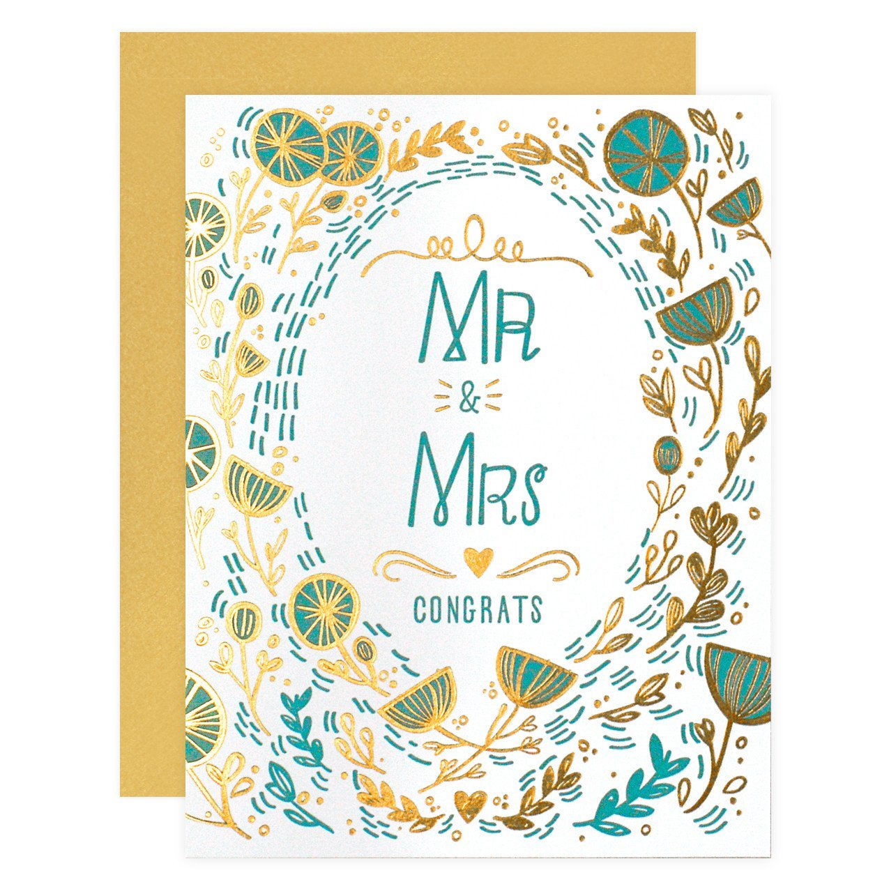 Paper Parasol Press Mr & Mrs Gold Floral Wedding Card 