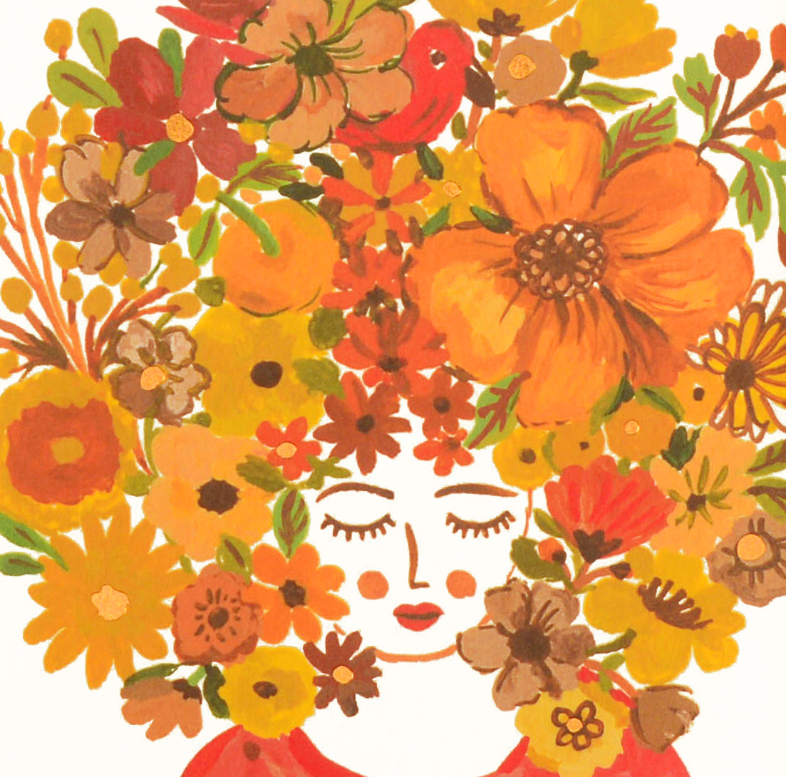 Red Cap Cards Floral Tresses Die Cut  Birthday Card 