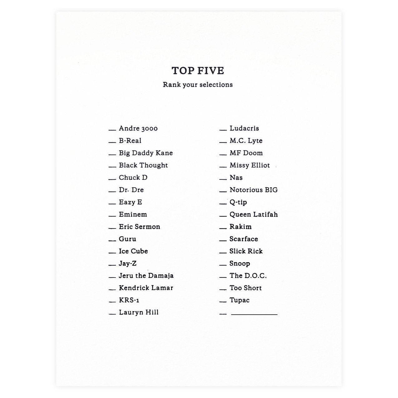 Set Editions Top Five Greeting Card 