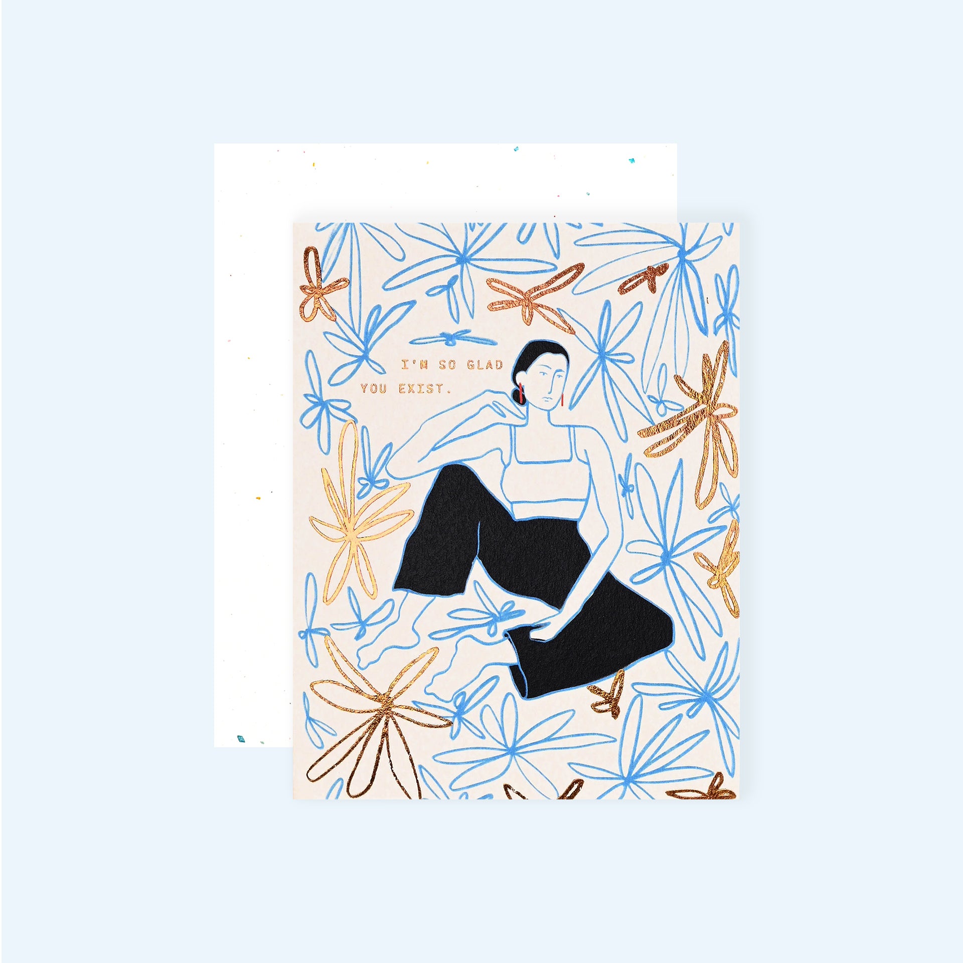 Someday Studio Lady Blue Flowers Greeting Card 